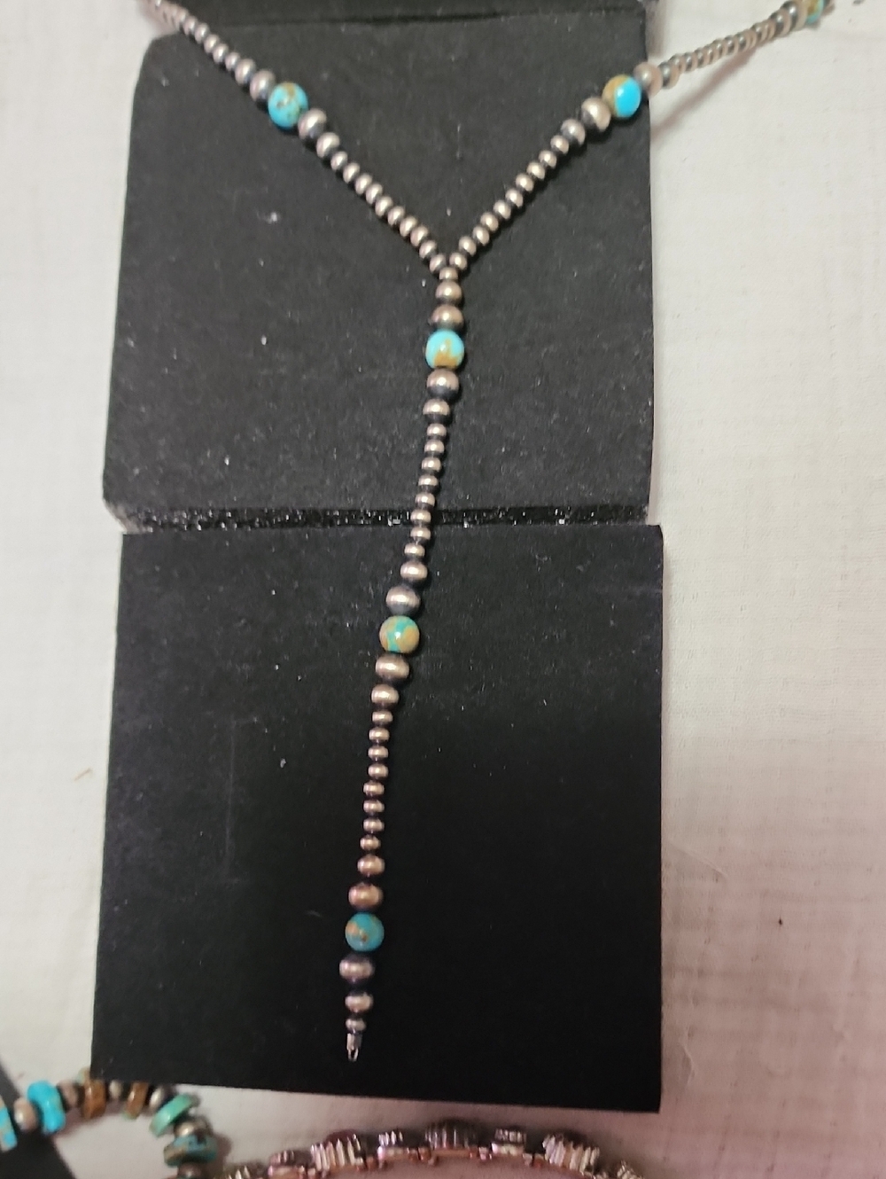 Authentic Sterling Desert Pearl  Lariat Necklace with Turquoise Beads - Blue - Picture 2 of 2
